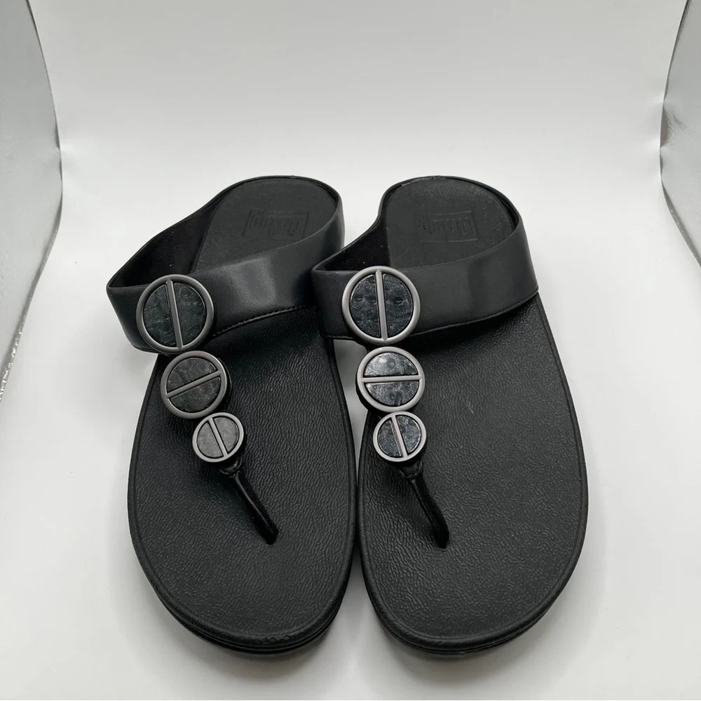 NWOB FitFlop Women's Metallic Medallion Flip Flop size US 8 black comfort 1191 - Picture 3 of 10